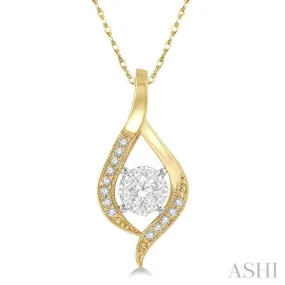 1/5 Ctw Curved Lovebright Round Cut Diamond Pendant in 14K Yellow and White Gold with chain