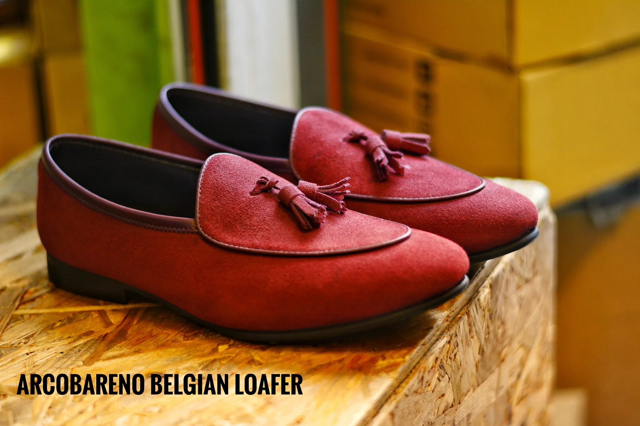 503-2 Suede Tassel Cherry Belgian Loafers