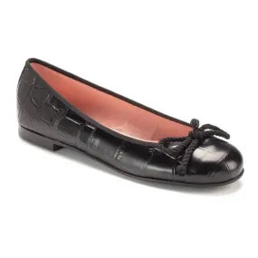 50552 - Black Croc Leather Flats for Teen/Women by Pretty Ballerinas