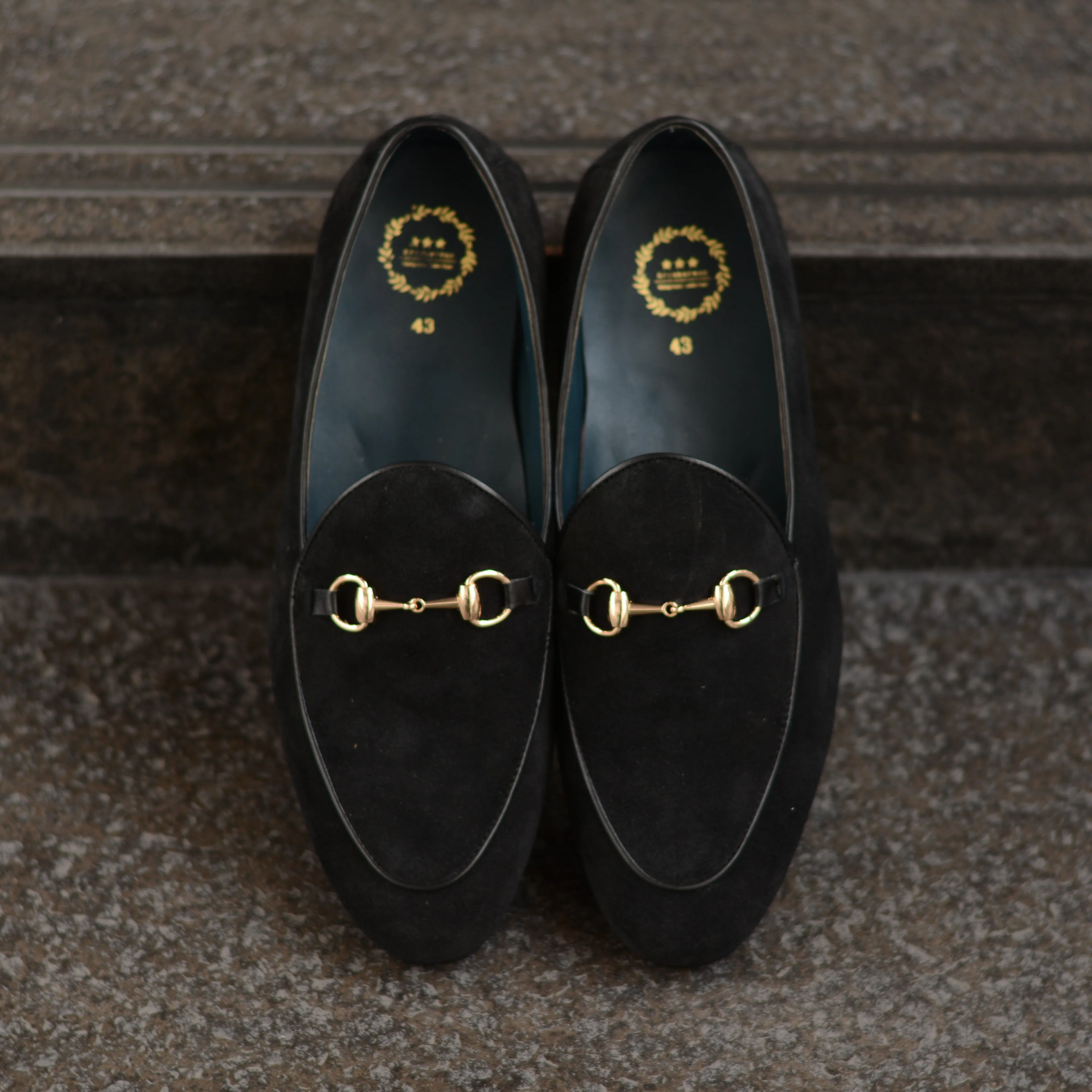 702-4 Horsebit Suede Black Belgian Loafers