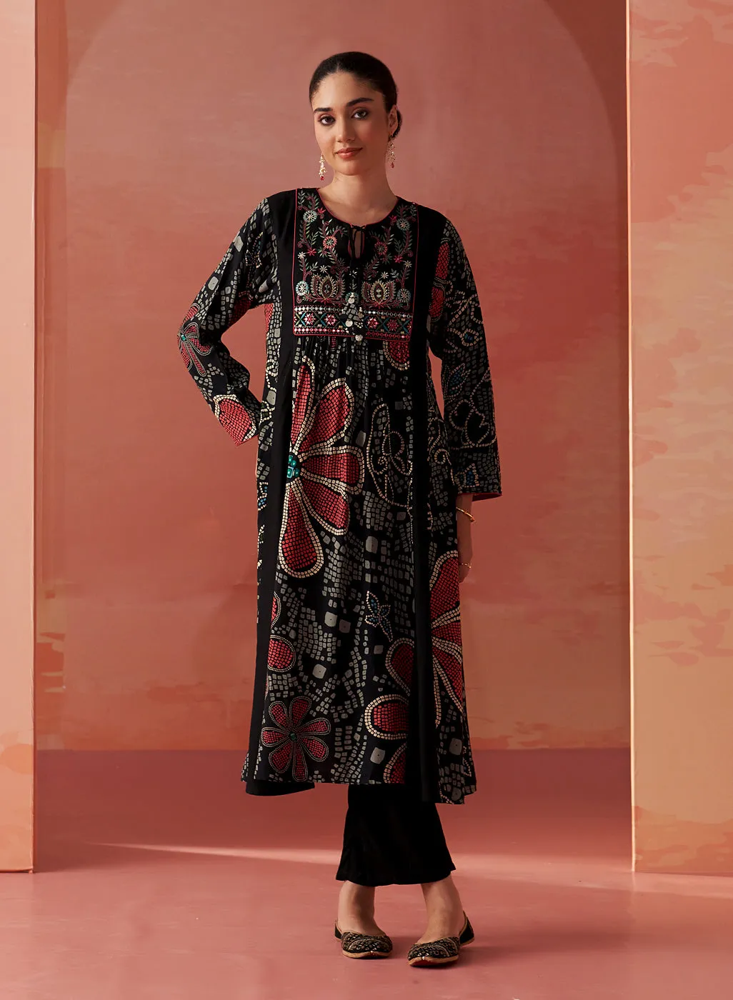 Anaisa Black Printed Rayon Kurta Set for Women