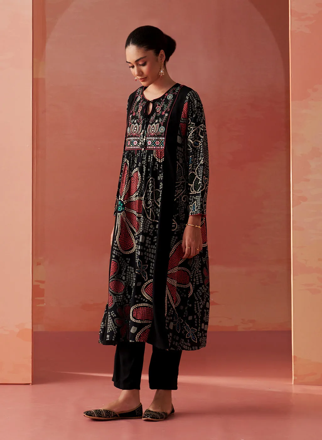 Anaisa Black Printed Rayon Kurta Set for Women