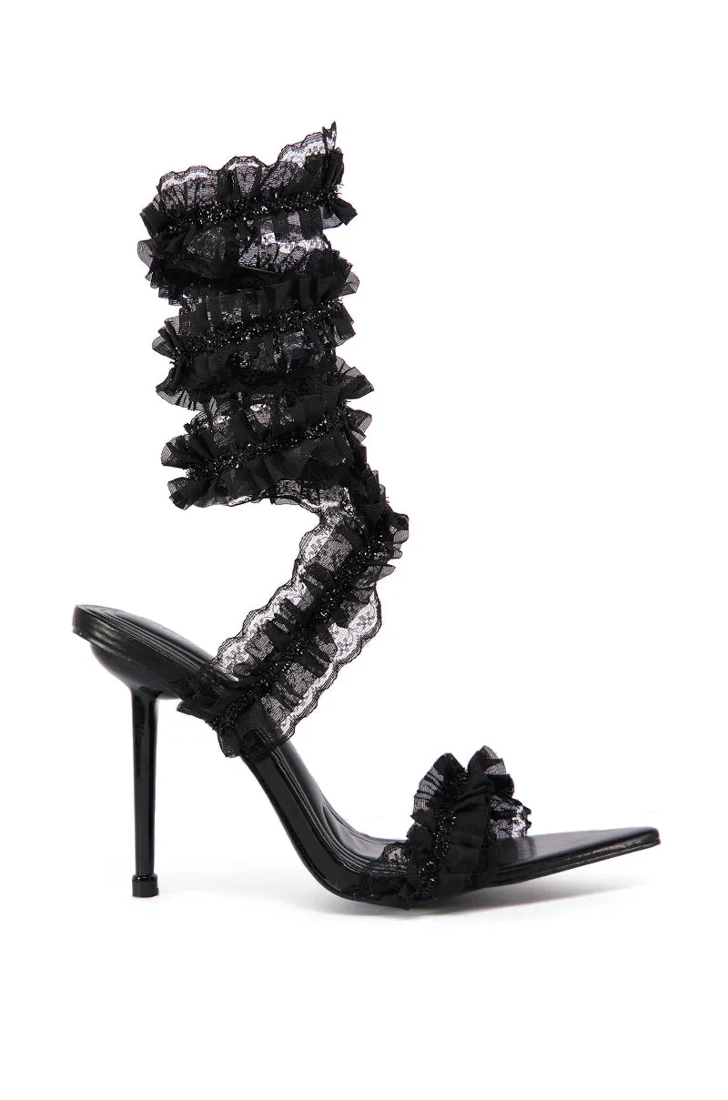 AZALEA WANG MORINE BLACK RUCHED COIL SANDAL