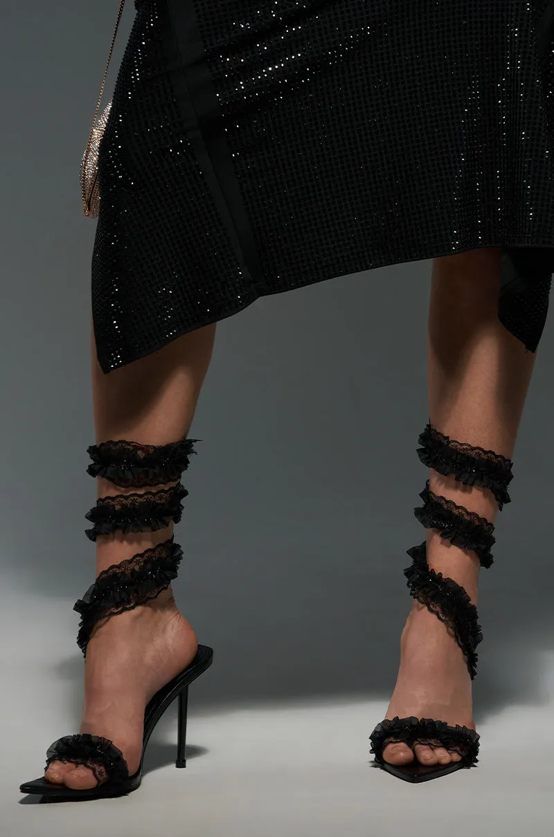 AZALEA WANG MORINE BLACK RUCHED COIL SANDAL