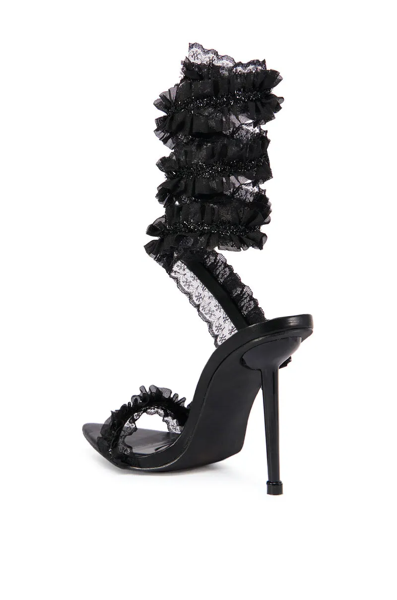 AZALEA WANG MORINE BLACK RUCHED COIL SANDAL