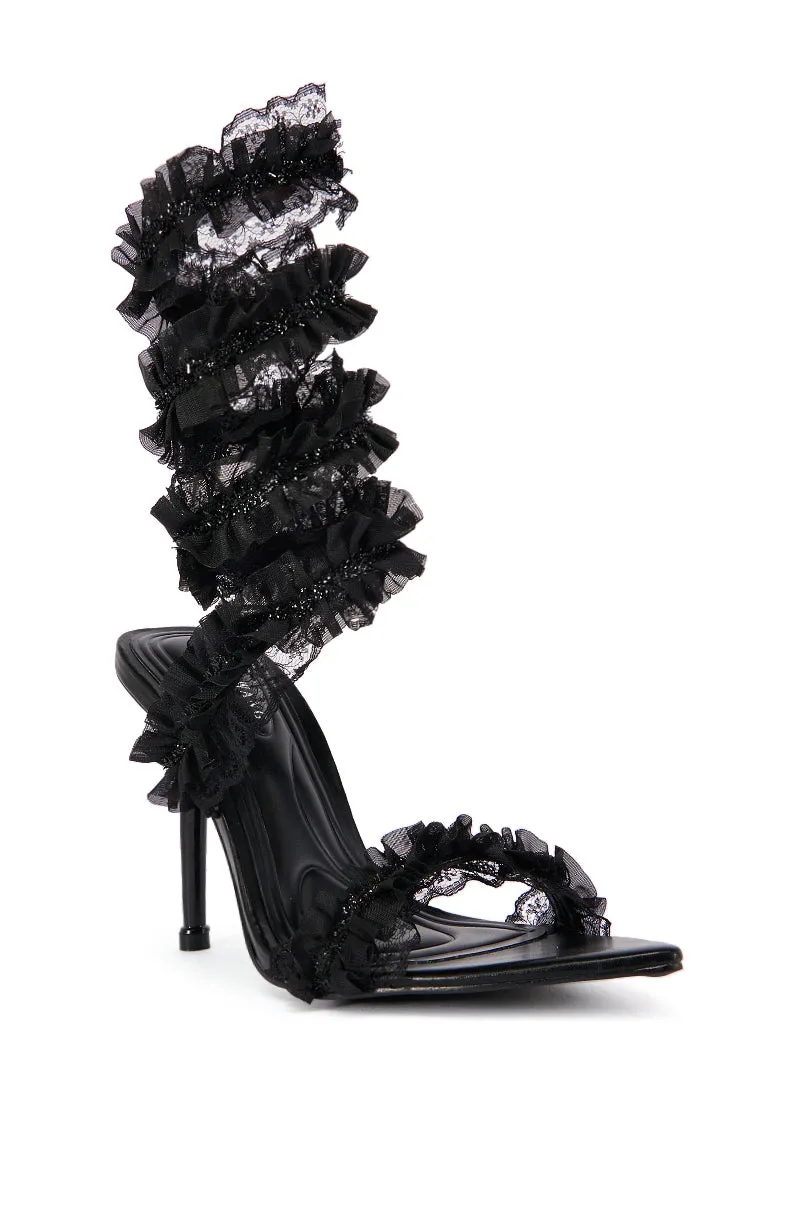 AZALEA WANG MORINE BLACK RUCHED COIL SANDAL