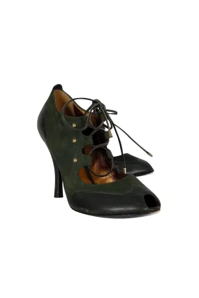 Bally - Green & Black Peep Toe Mary Jane Pumps Sz 5.5