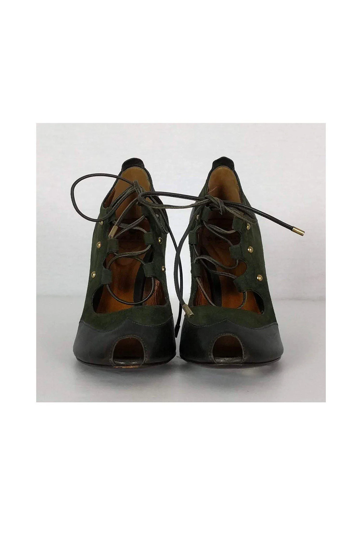 Bally - Green & Black Peep Toe Mary Jane Pumps Sz 5.5