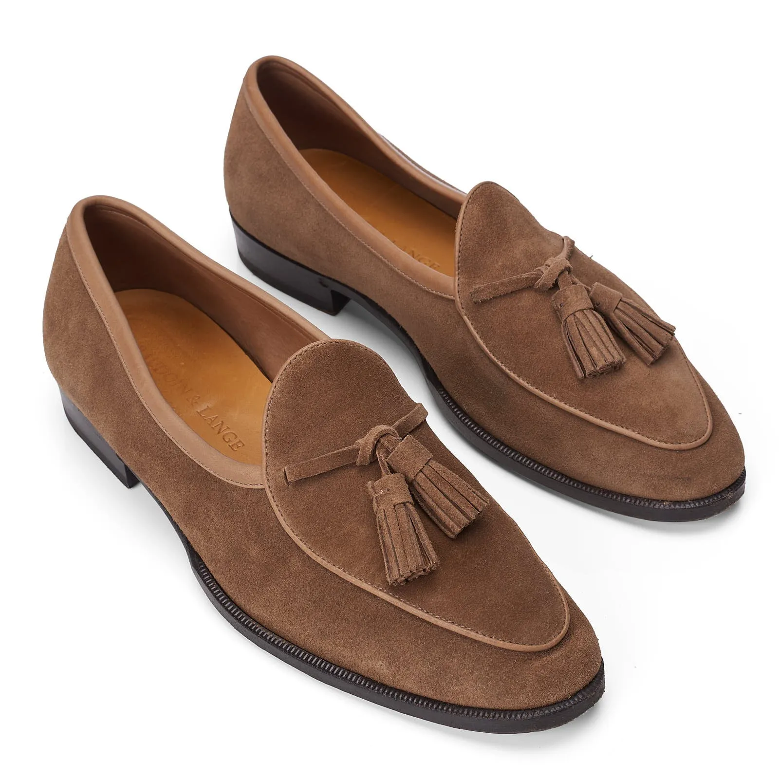 BAUDOIN & LANGE Sagan Classic Tan Asteria Suede Leather Classic Tassel Loafers EU 40 US 7