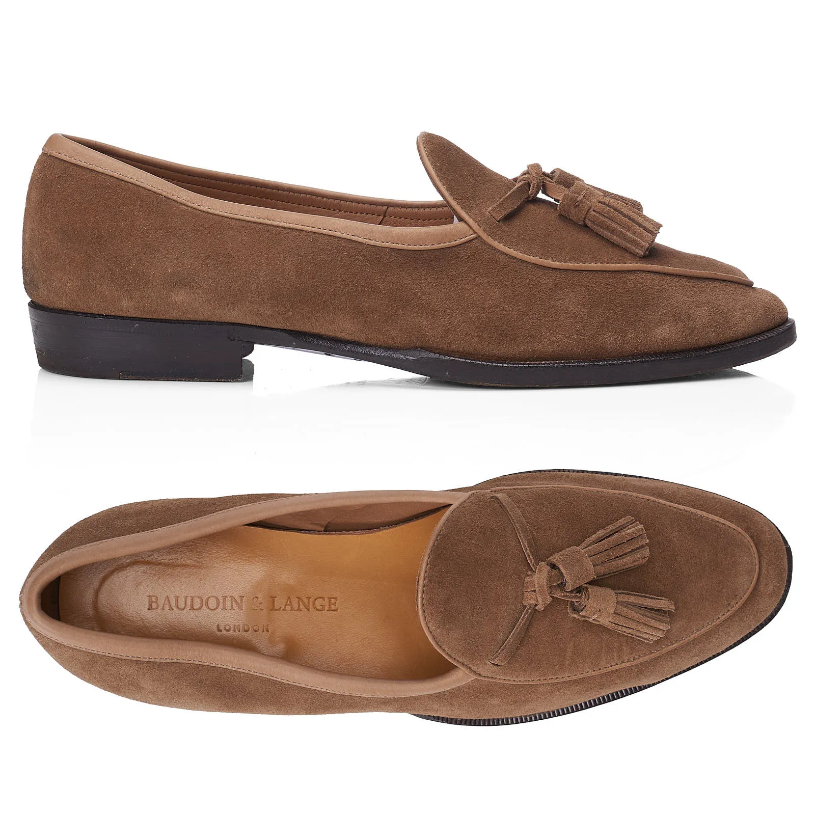 BAUDOIN & LANGE Sagan Classic Tan Asteria Suede Leather Classic Tassel Loafers EU 40 US 7