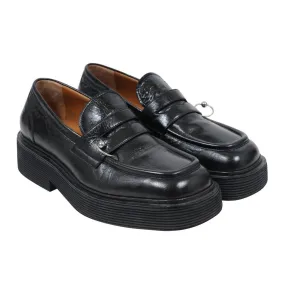 Black Leather Chunky O Ring Penny Loafers