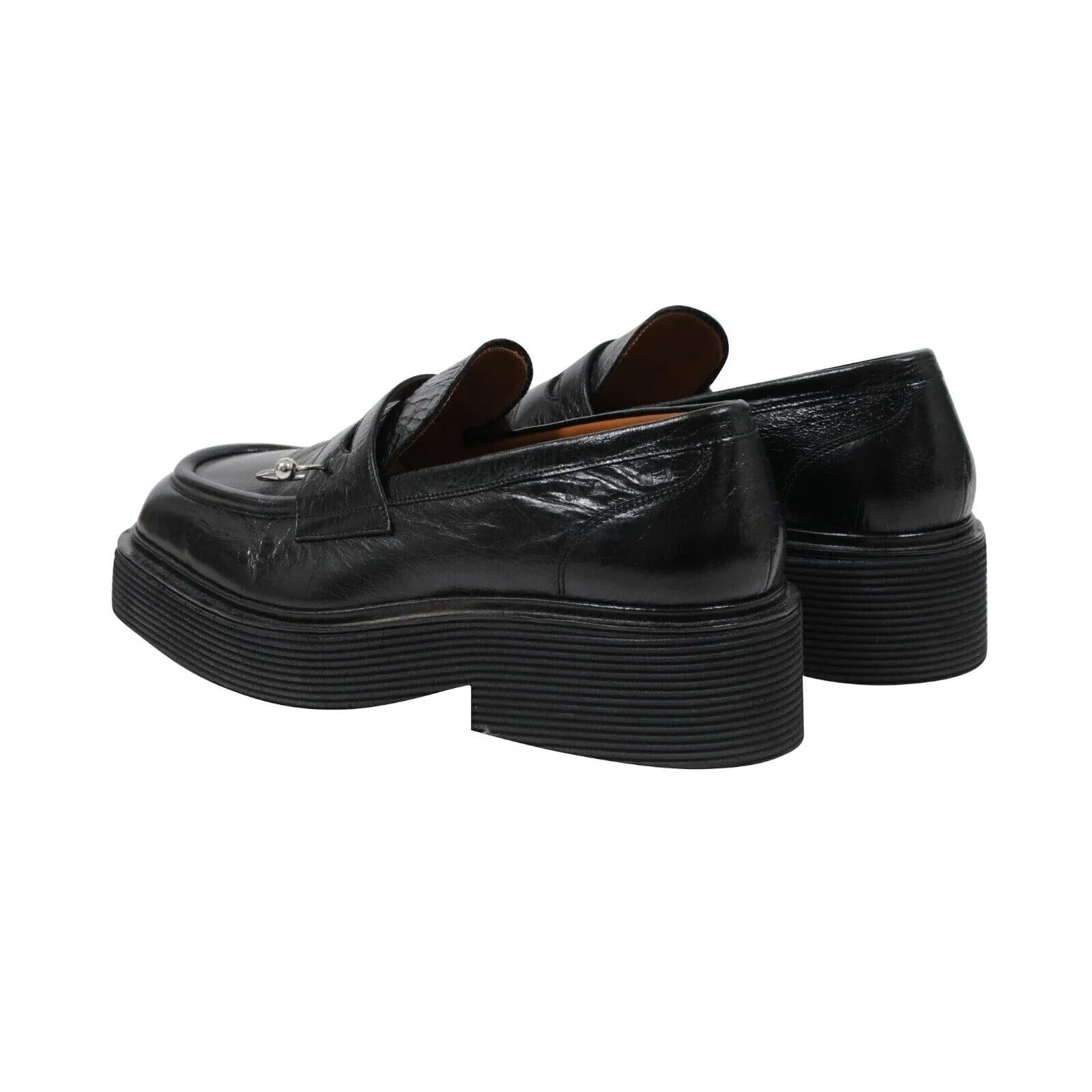 Black Leather Chunky O Ring Penny Loafers