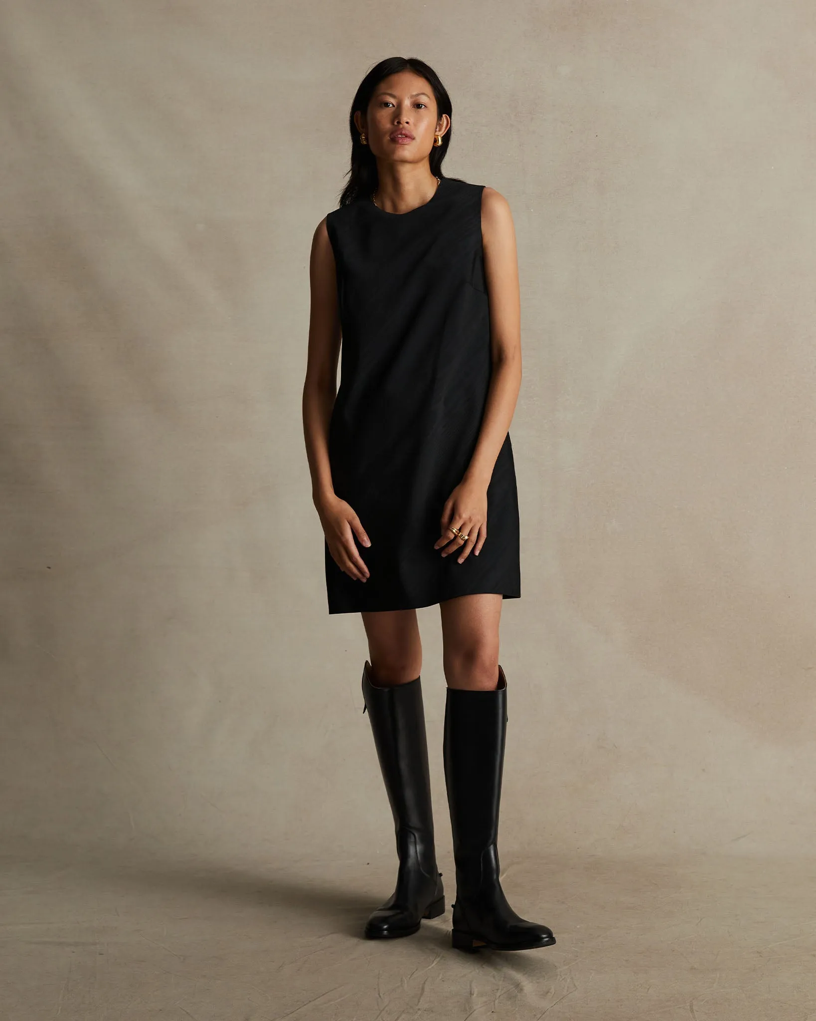 Black Moire Chelsea Dress