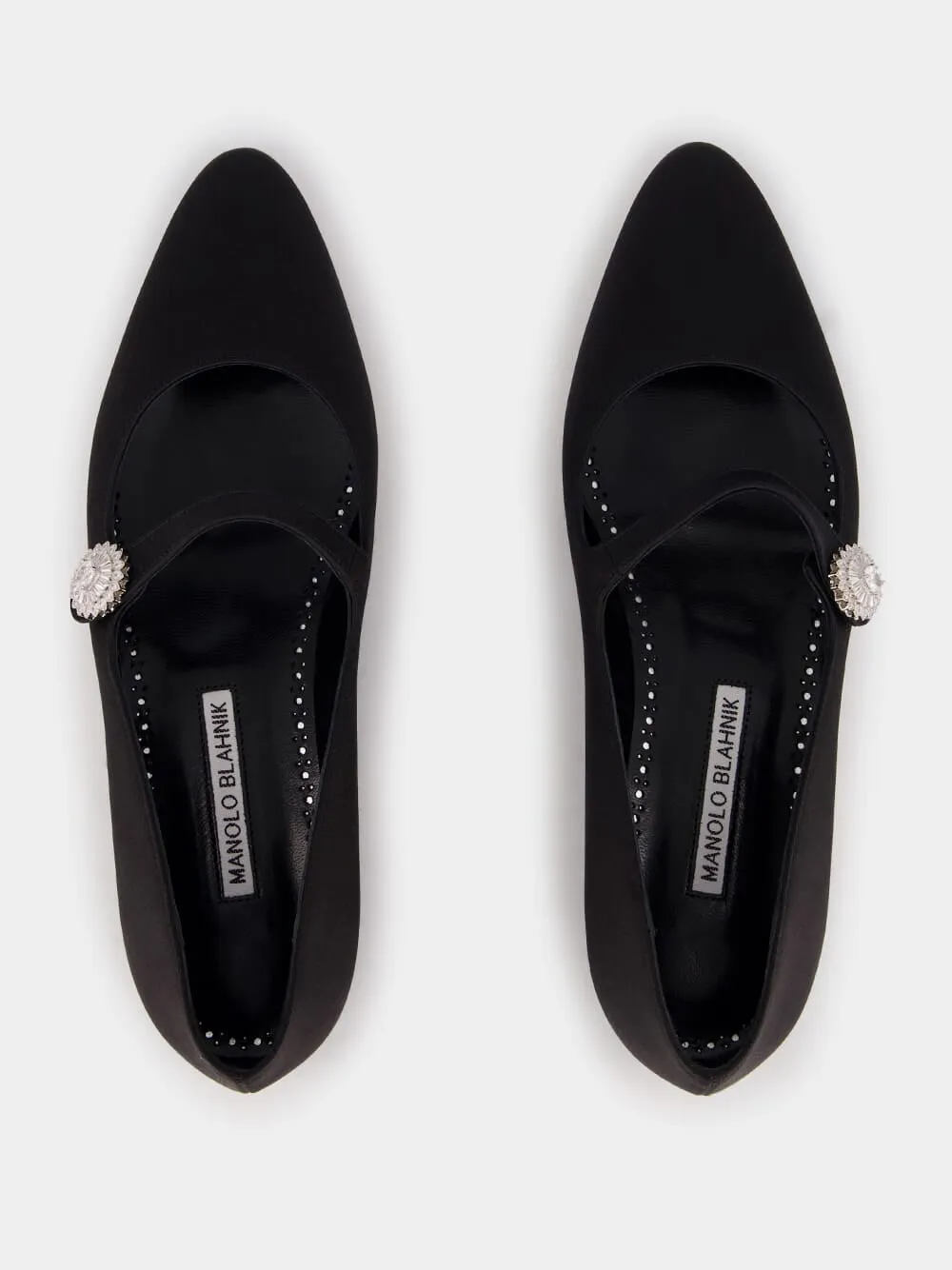 Black Satin Embellished Mary Jane Flats