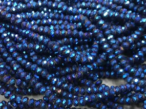 Blue Metallic Rondelle / Tyre Glass Crystal Beads- 6 mm