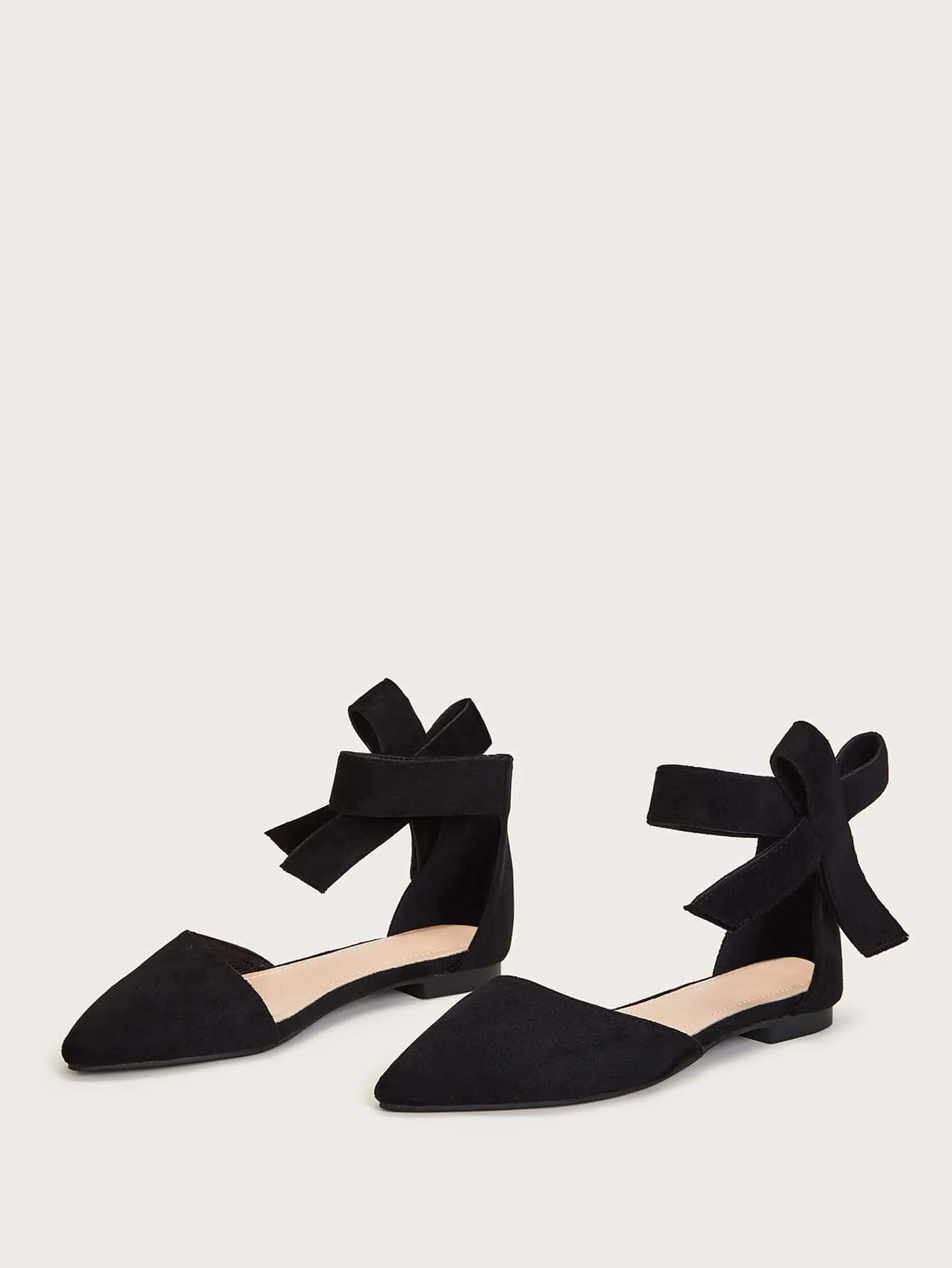 Bow Decor Point Toe Suede Flats