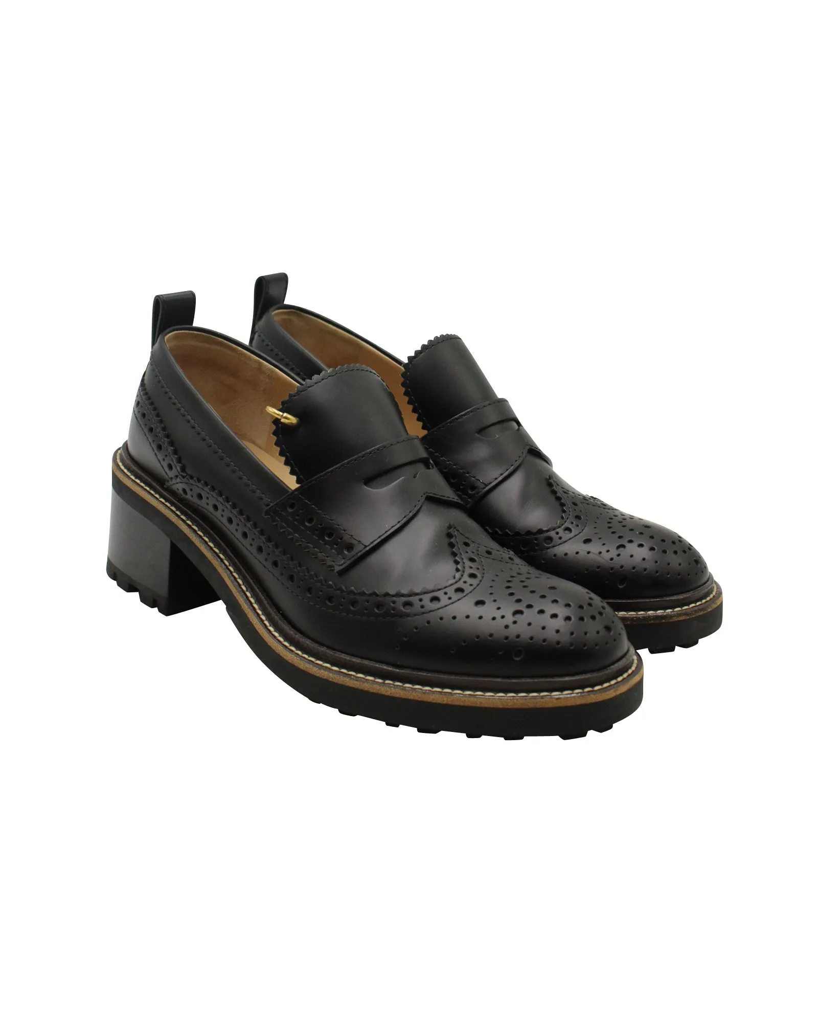 Chloé Franne Tread-Sole Penny Loafers In Black Leather