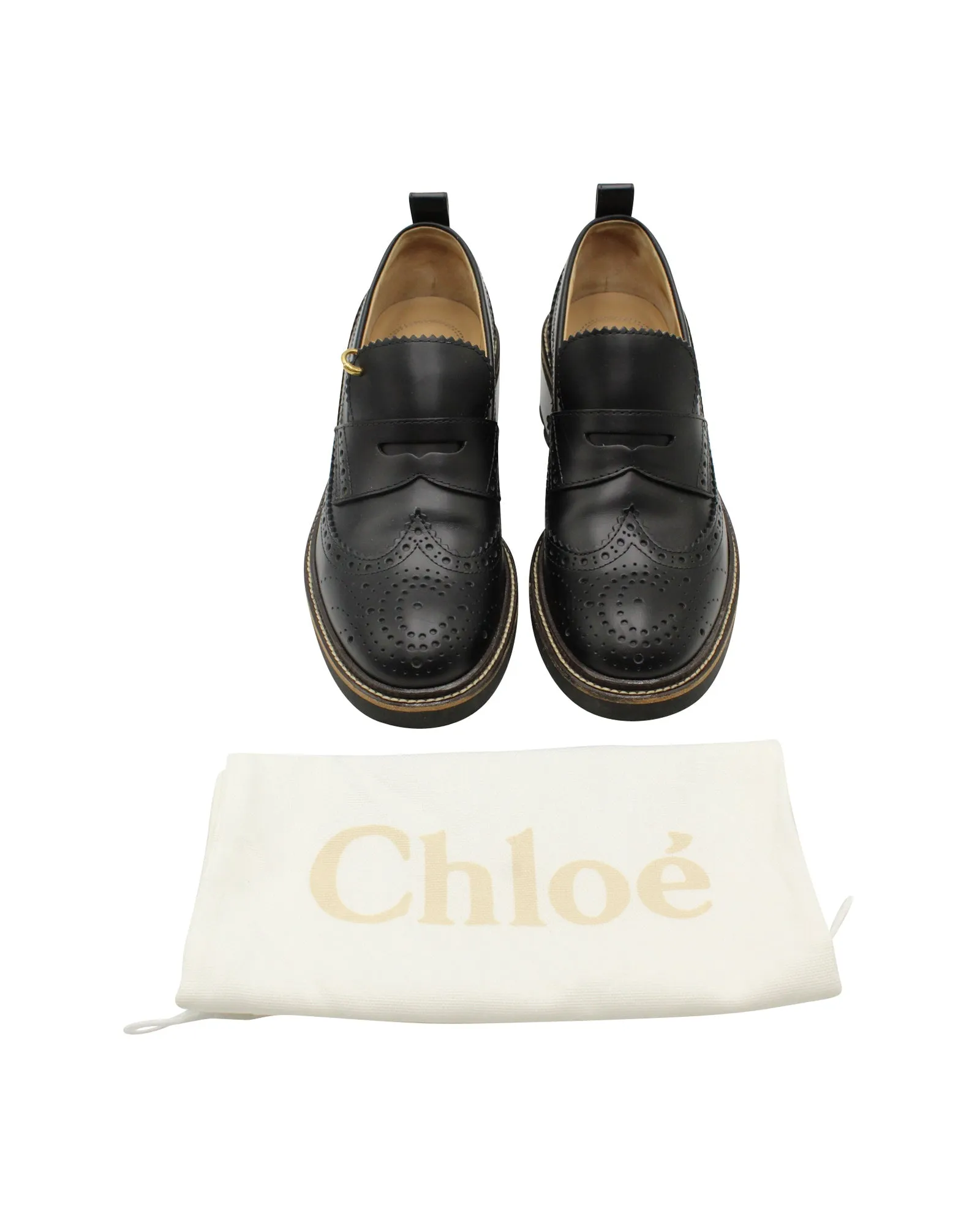 Chloé Franne Tread-Sole Penny Loafers In Black Leather