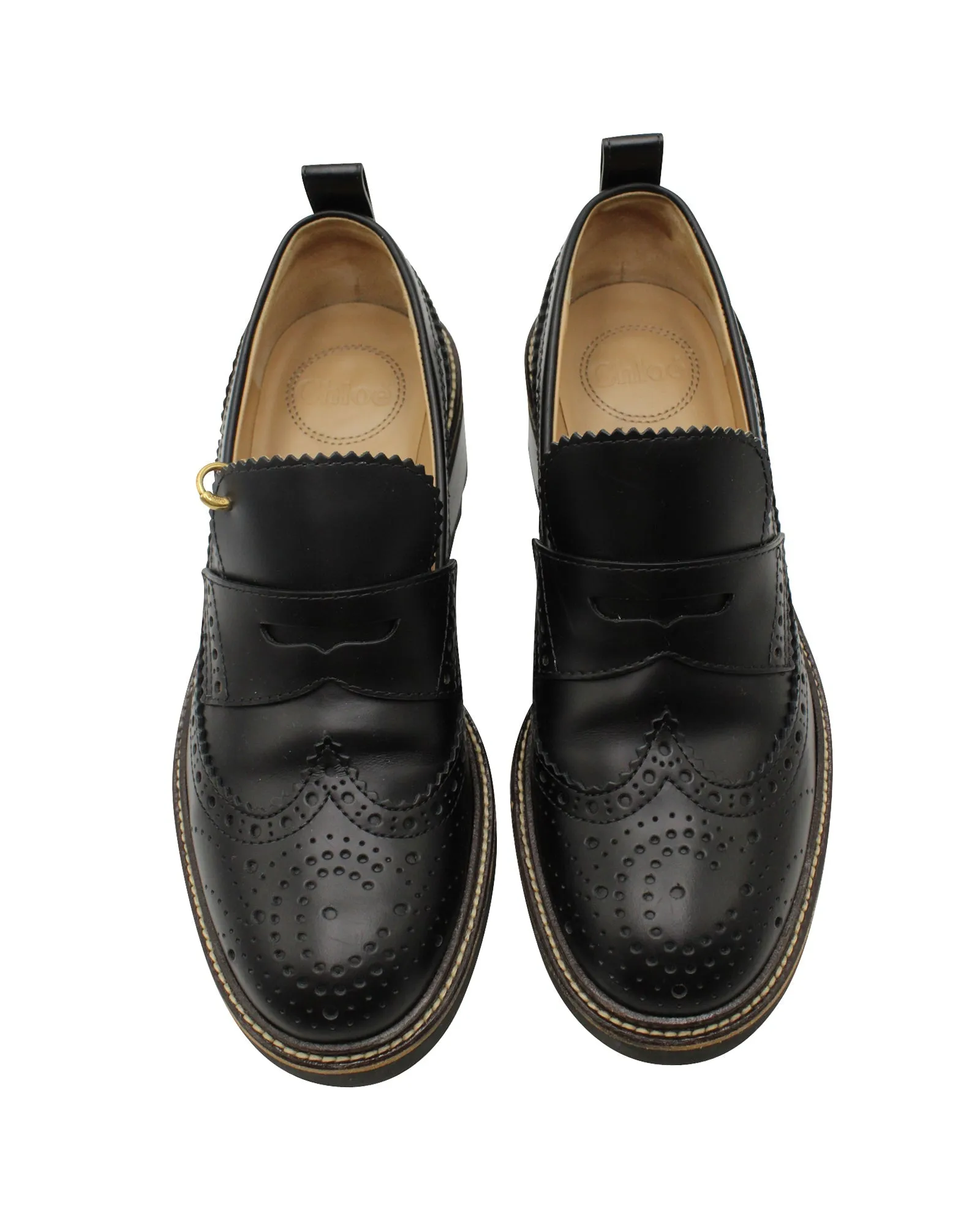 Chloé Franne Tread-Sole Penny Loafers In Black Leather