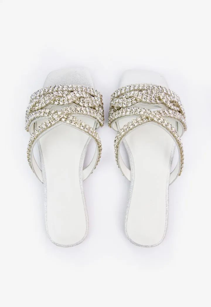 Choice Kids Crystal Embellished Strap Flats Silver