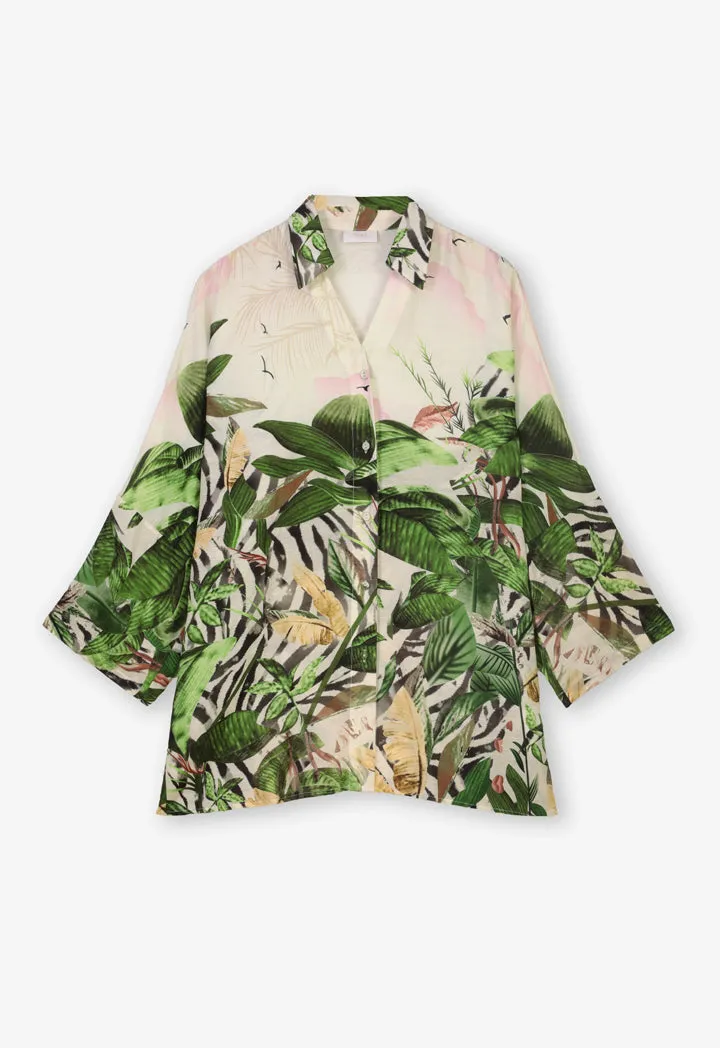 Choice Printed Shirt With Belt Beige-Print