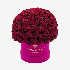 Classic Hot Pink Suede Superdome Box | Burgundy Roses