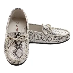 Cream Faux Alligator Skin Loafer Dress Shoes Toddler Little Girls 7-4