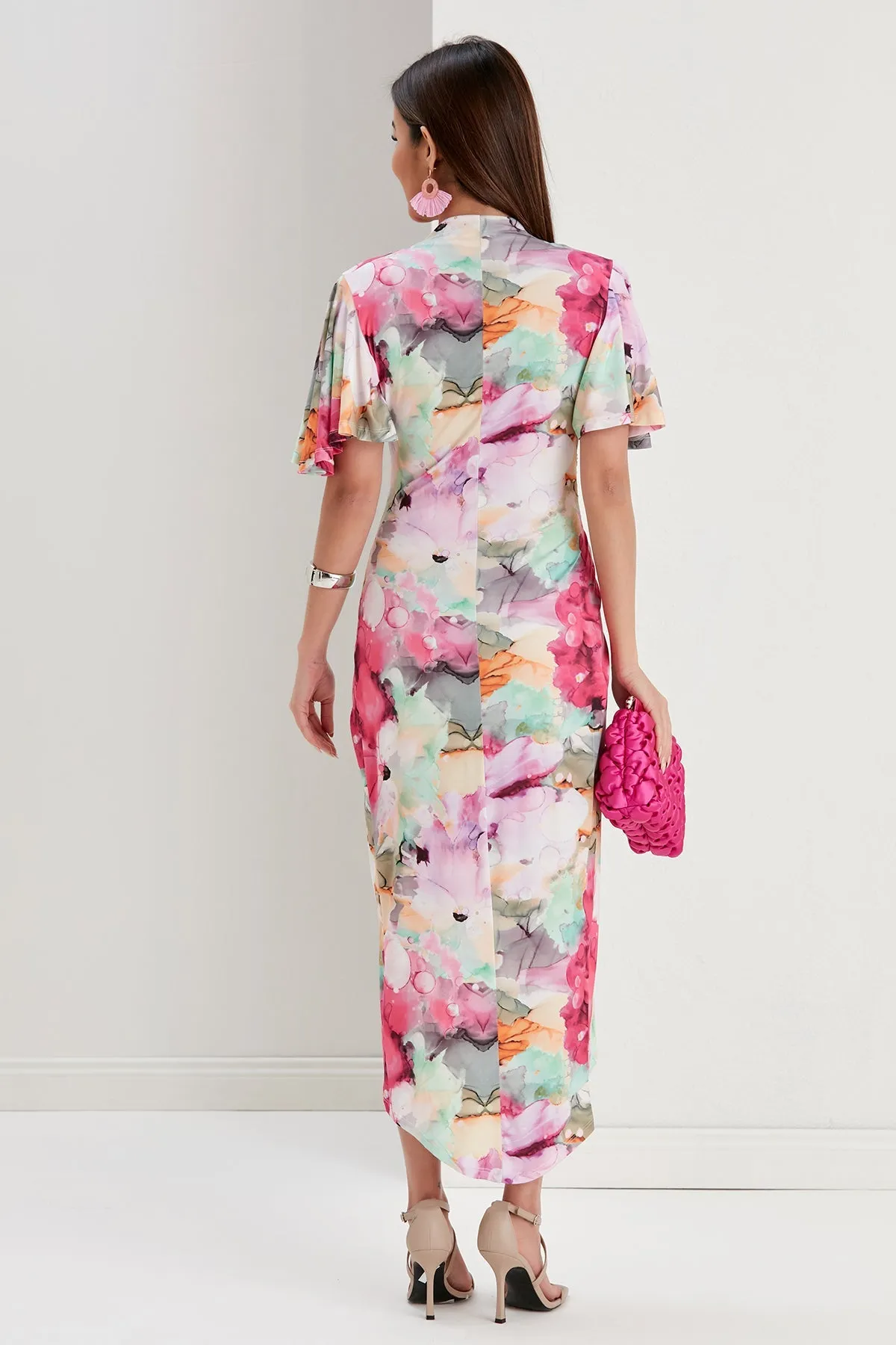 Ethereal Angel Sleeve Wrap Dress in Passion Flower Print