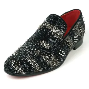 Fiesso Black & Silver Fully Loaded Crystal Loafers