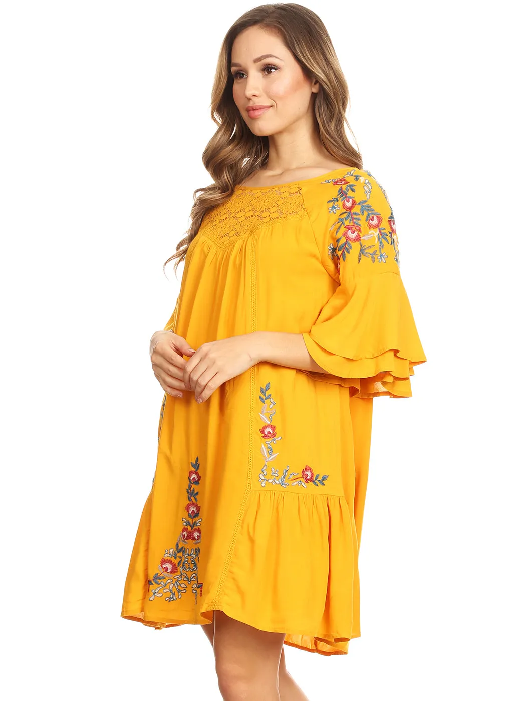 Floral Dream Embroidered Bell Sleeve Dress