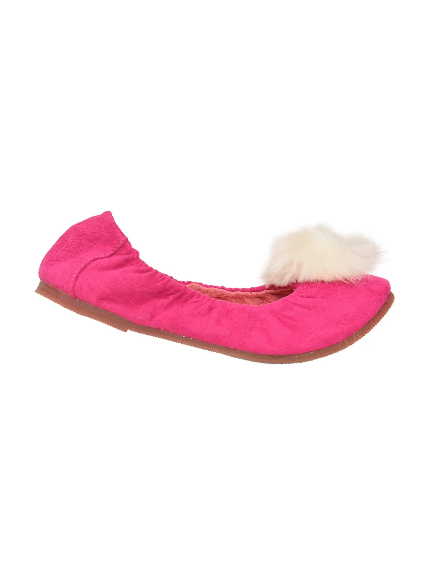 Girls Fuchsia Suede Faux Fur Pom Pom Flats 7-10 Toddler