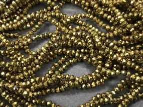 Golden Metallic Opaque Rondelle / Tyre Glass Crystal Beads- 4 mm (Wholesale)