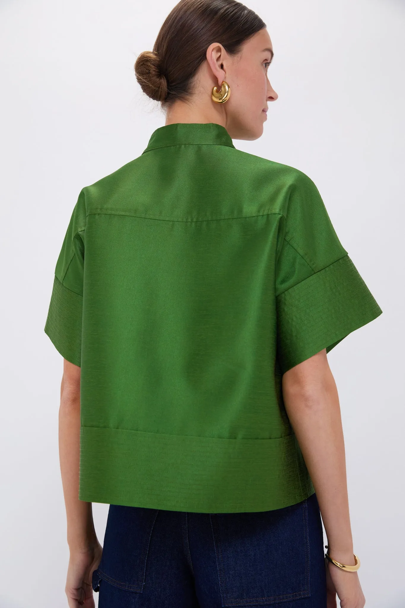 Green Dupioni Trapunto Stitch Sofia Shirt