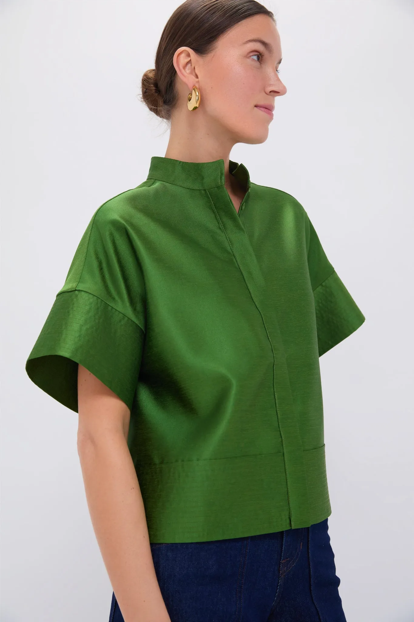 Green Dupioni Trapunto Stitch Sofia Shirt