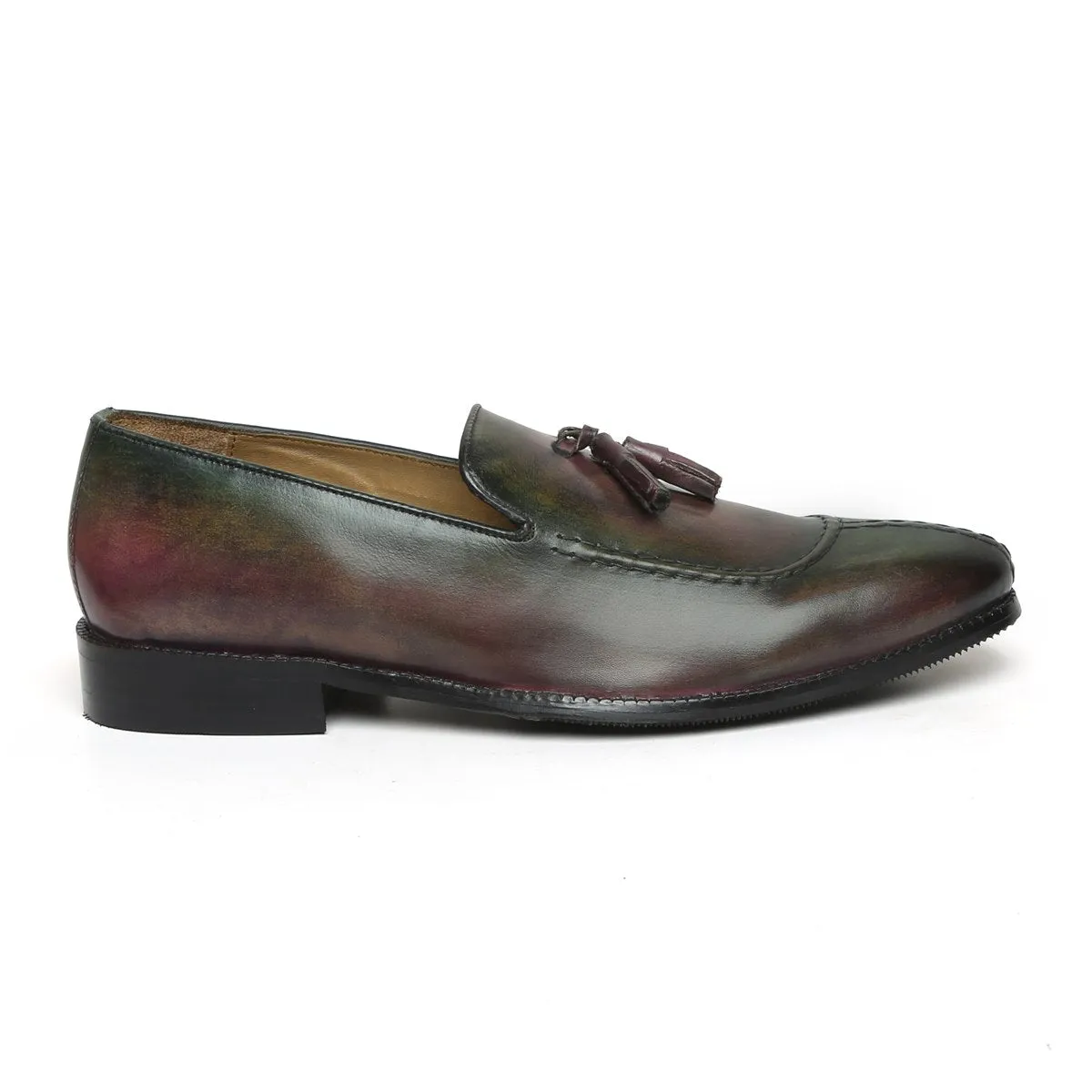 Grey-Green Dual Look Split Toe Leather Slip-On By Brune & Bareskin