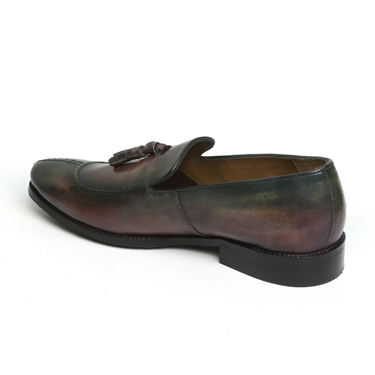 Grey-Green Dual Look Split Toe Leather Slip-On By Brune & Bareskin