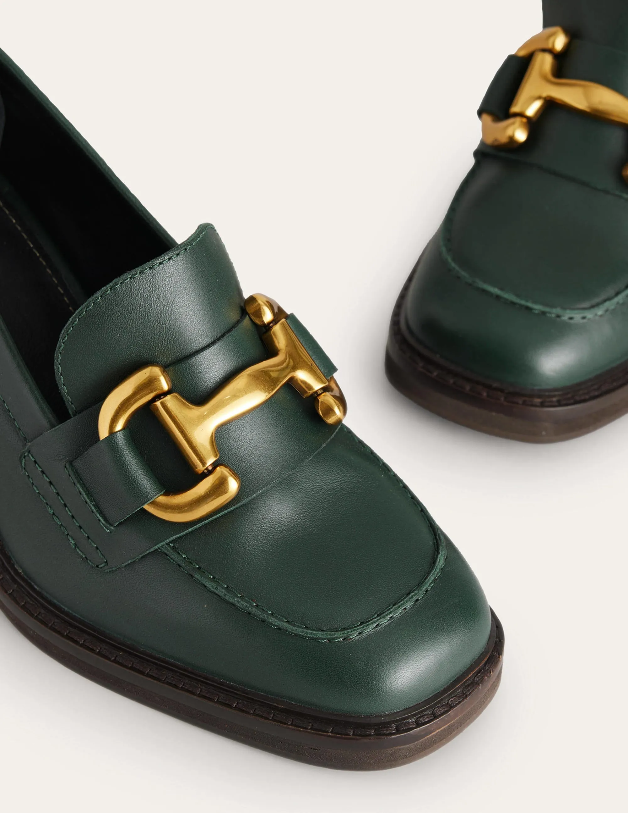 Iris Snaffle Heeled Loafers-Dark Green Leather