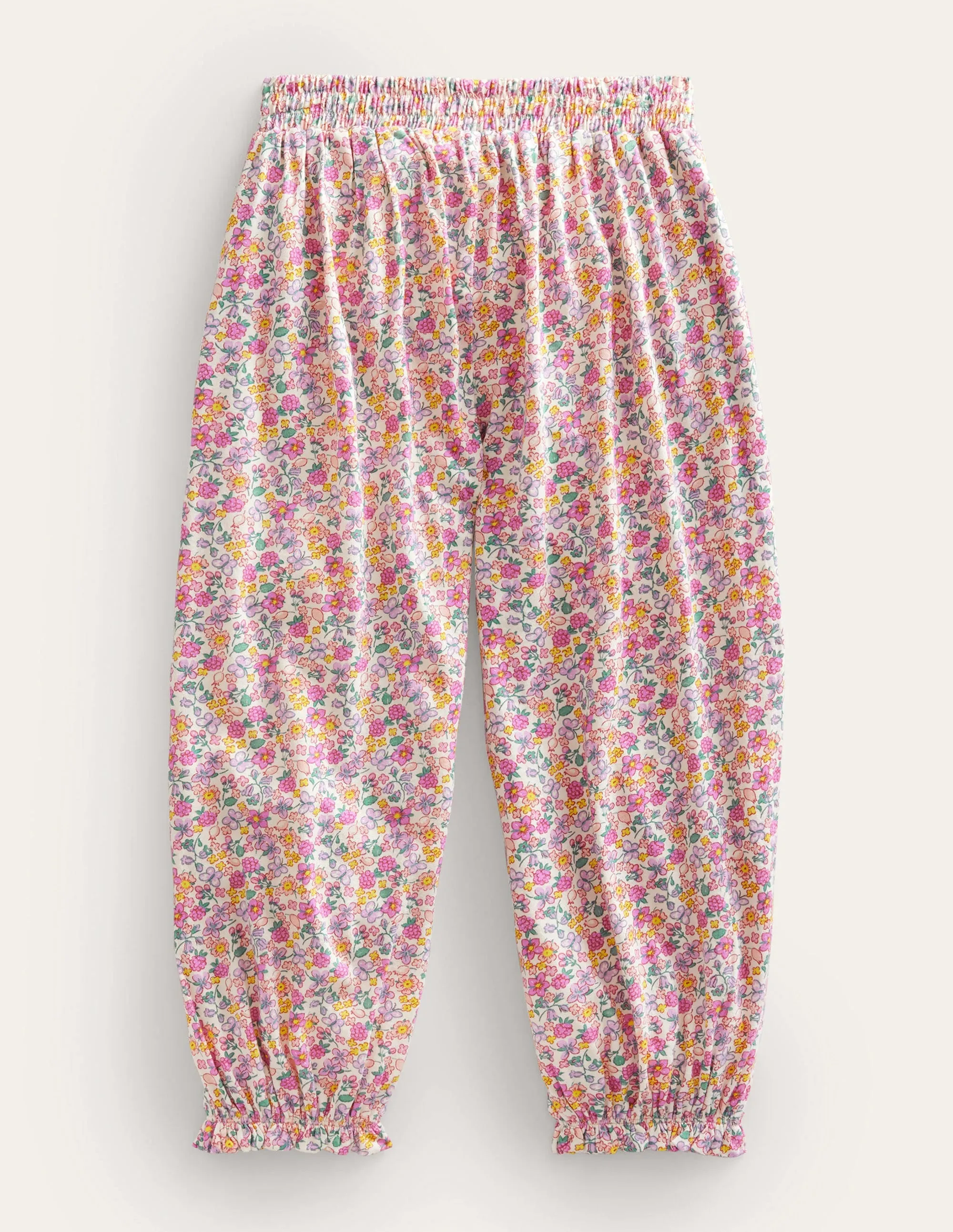 Jersey Harem Trousers-Bright Petal Pink Floral