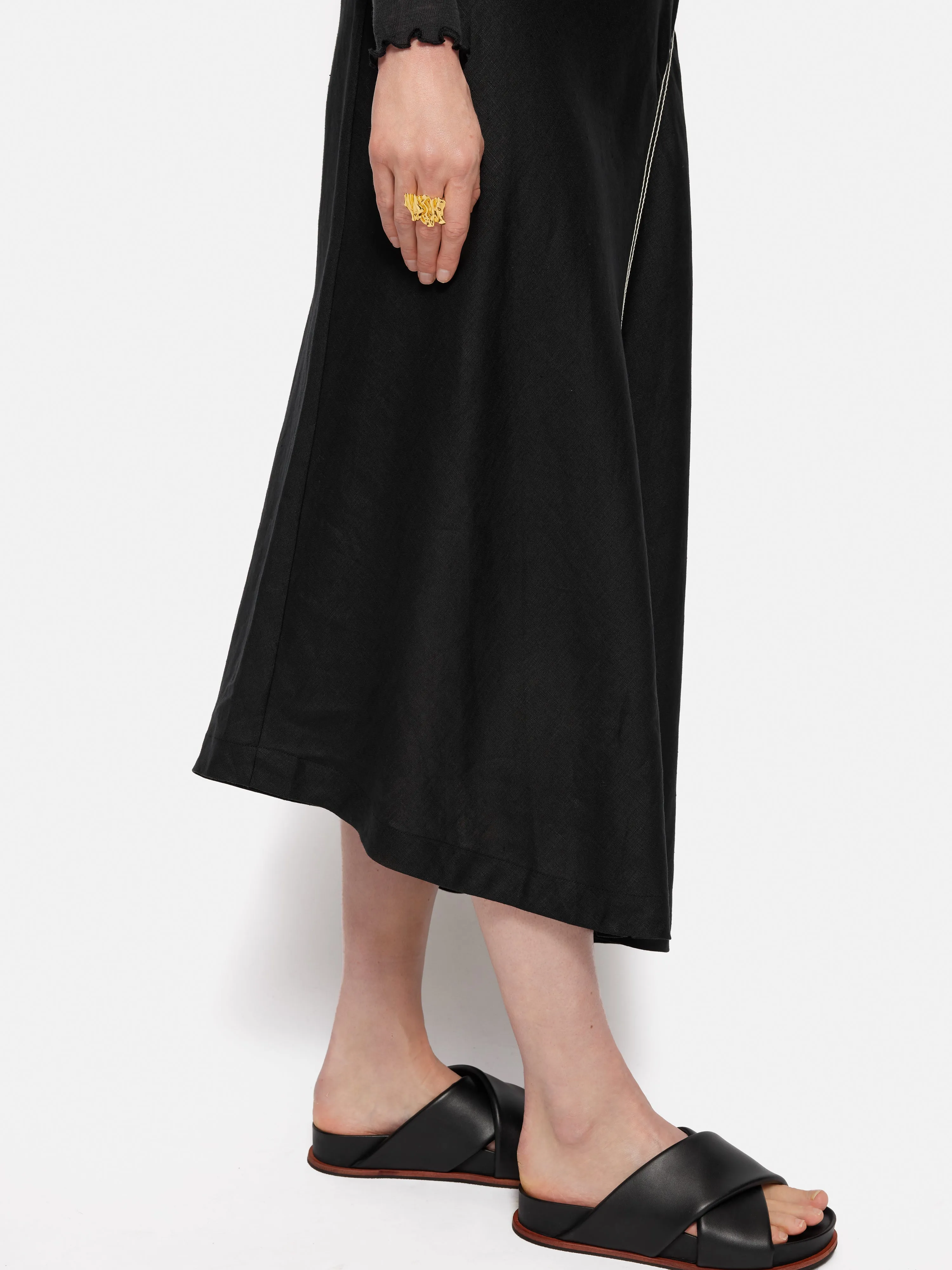 Linen Bias Cut Midi Skirt | Black