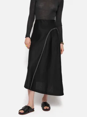 Linen Bias Cut Midi Skirt | Black