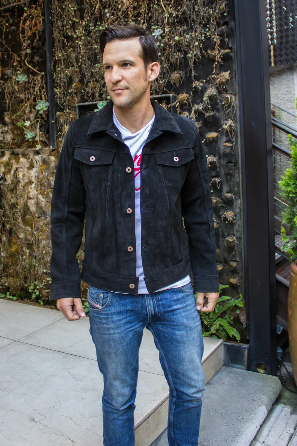 MCDAVE Denim Style Jacket in Nubuck & Studs - Black