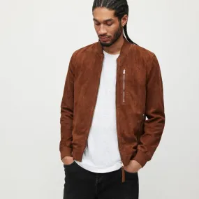 Men's Classic Brown Suede Bomber Jacket