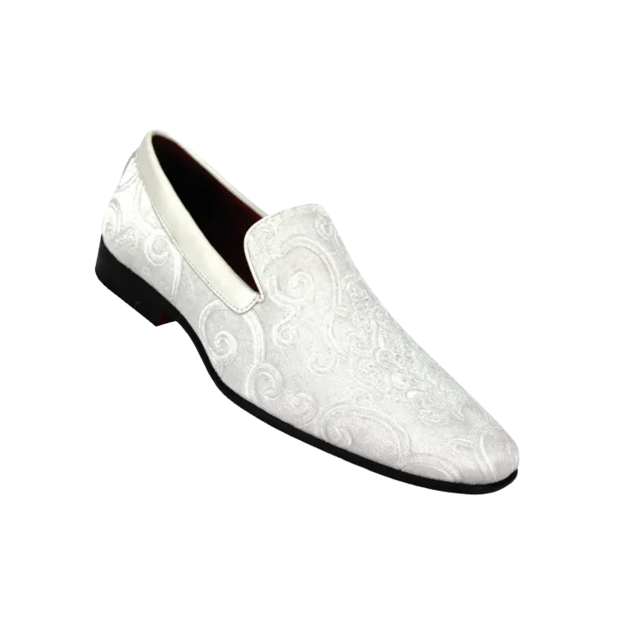 Men's White Velvet Loafer Slip On Fancy Style