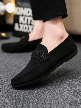 Metal Decor Stitch Detail Leisure Black Casual Loafers