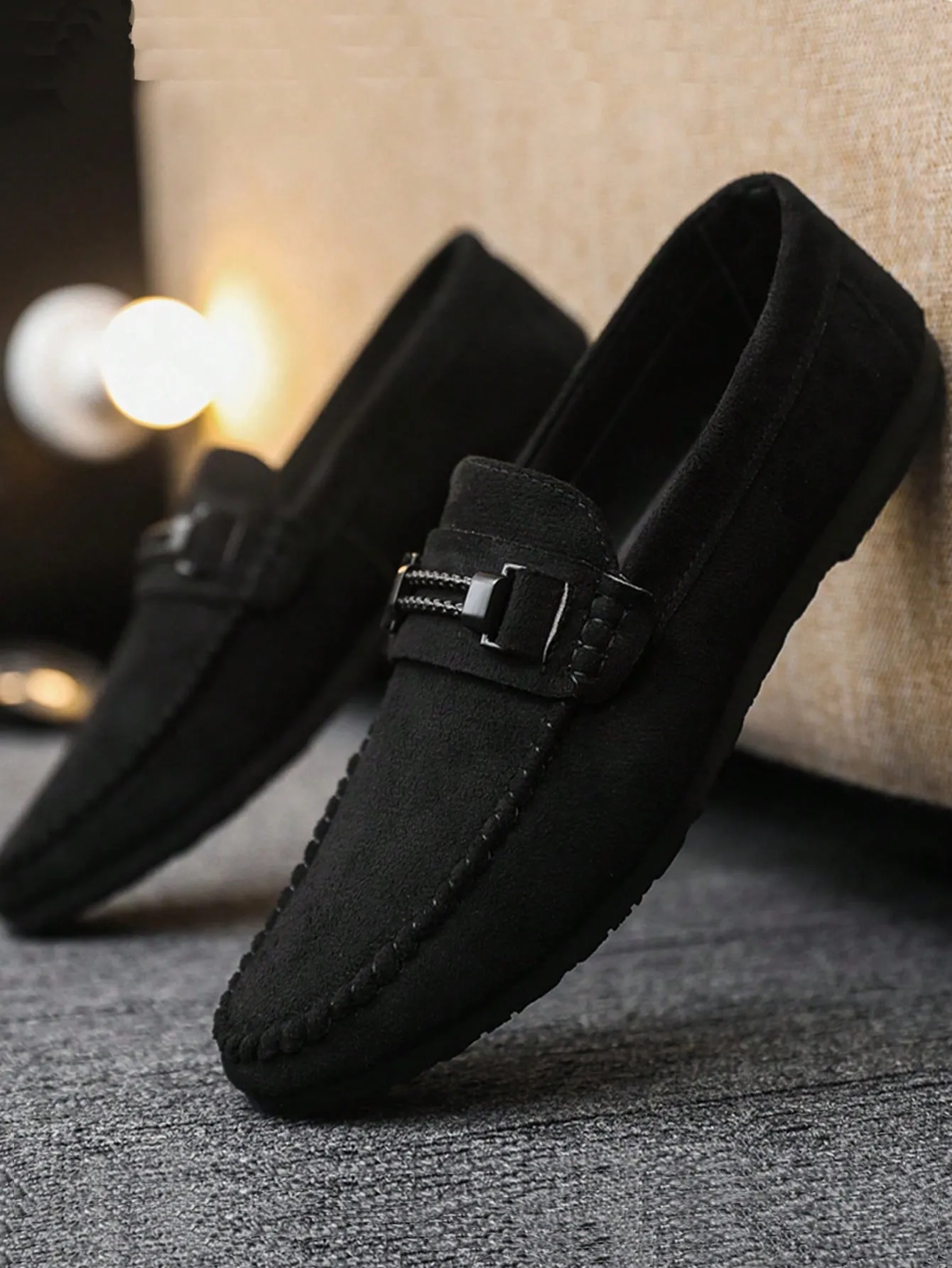 Metal Decor Stitch Detail Leisure Black Casual Loafers