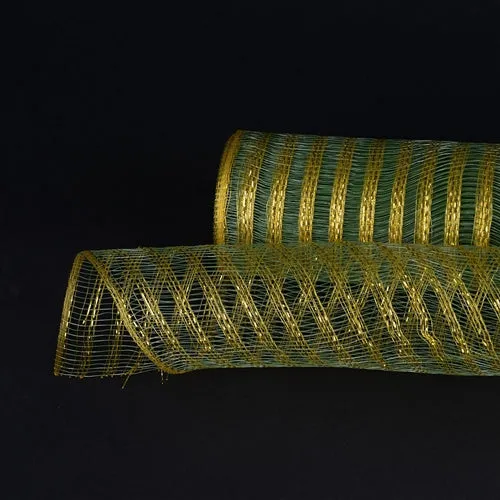 Moss with Gold - Metallic Line Mesh Wrap ( 21 Inch x 10 Yards )