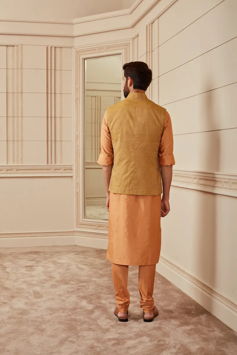 Mustard Cotton Kurta Bundi Set