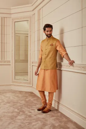 Mustard Cotton Kurta Bundi Set