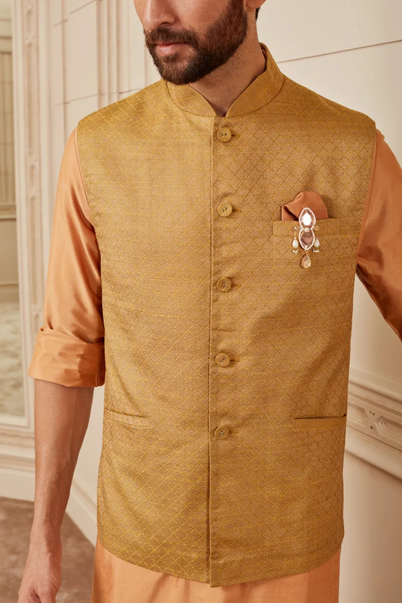 Mustard Cotton Kurta Bundi Set