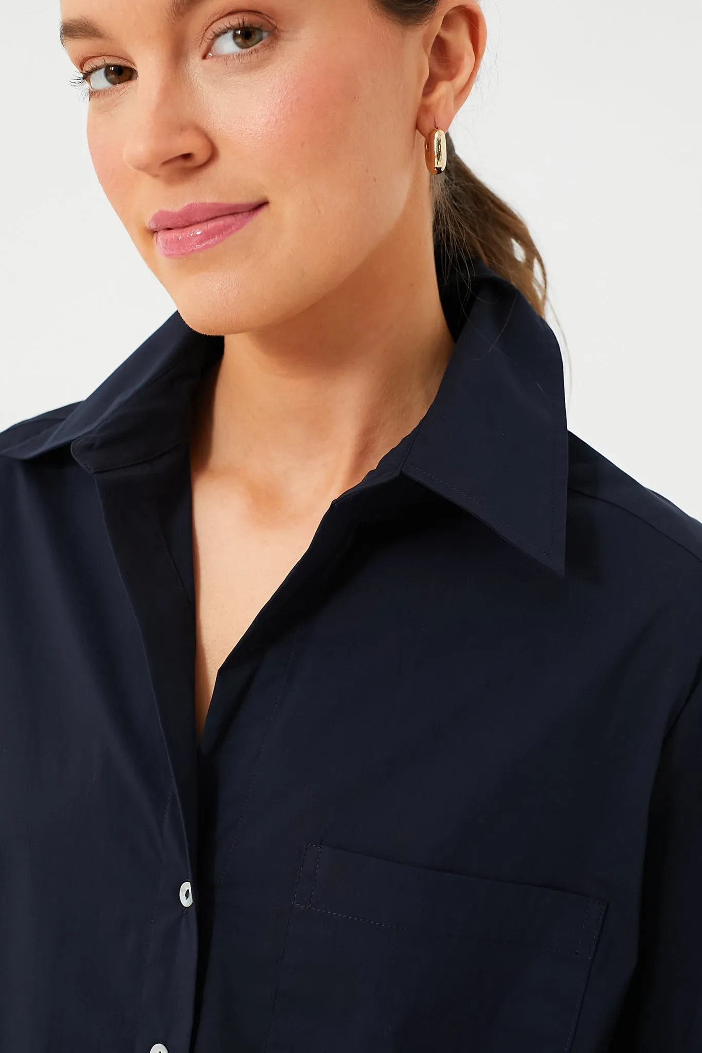 Navy Mara Cropped Button Down